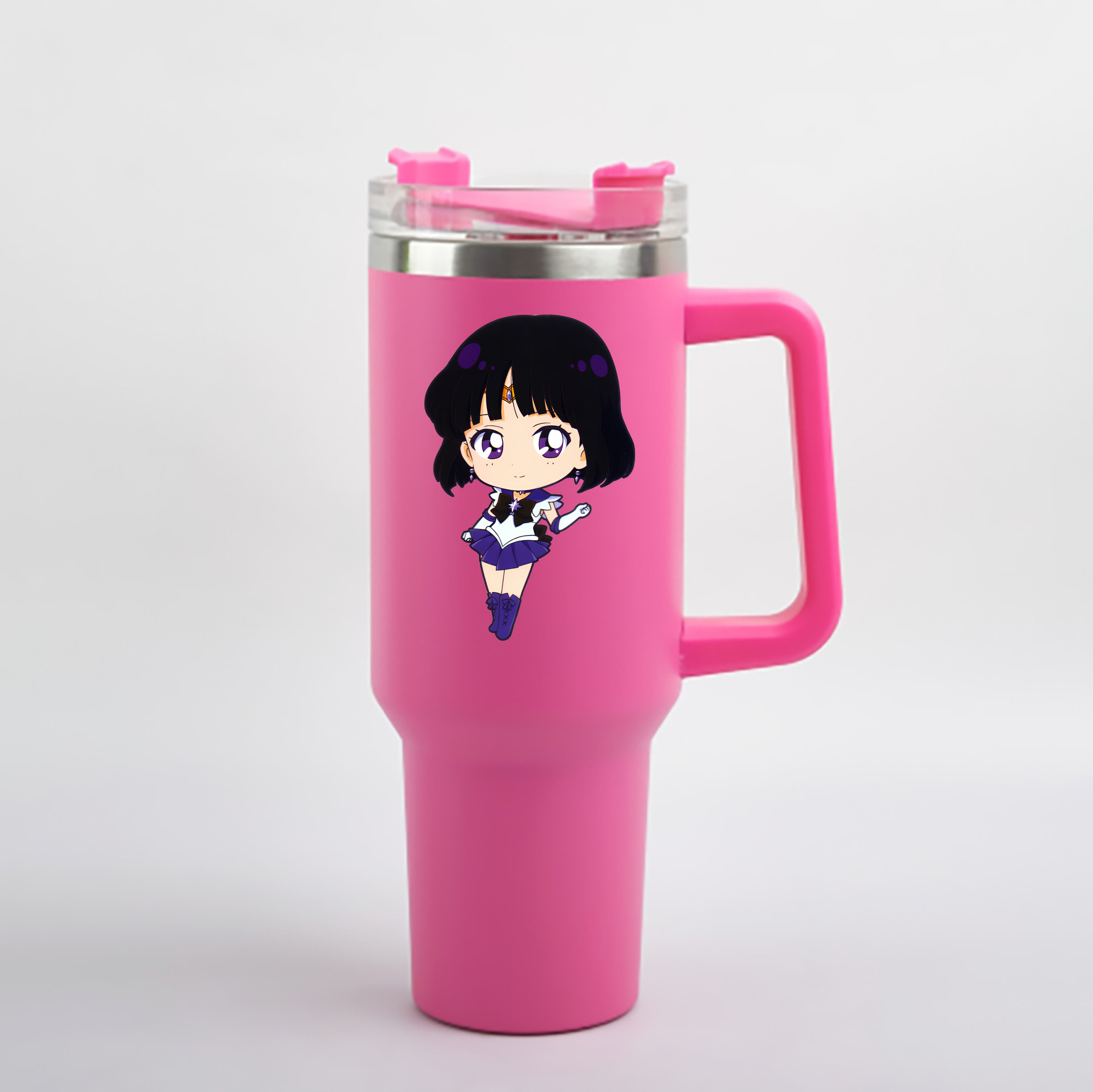 （画像用） 美少女戦士セーラームーン 土萠ほたる Sailor Moon Tomoe Hotaru （セーラーサターン；Sailor Saturn） 1200mL車用タンブラー - クリスタルステッカー（プラスチックストロー付き）